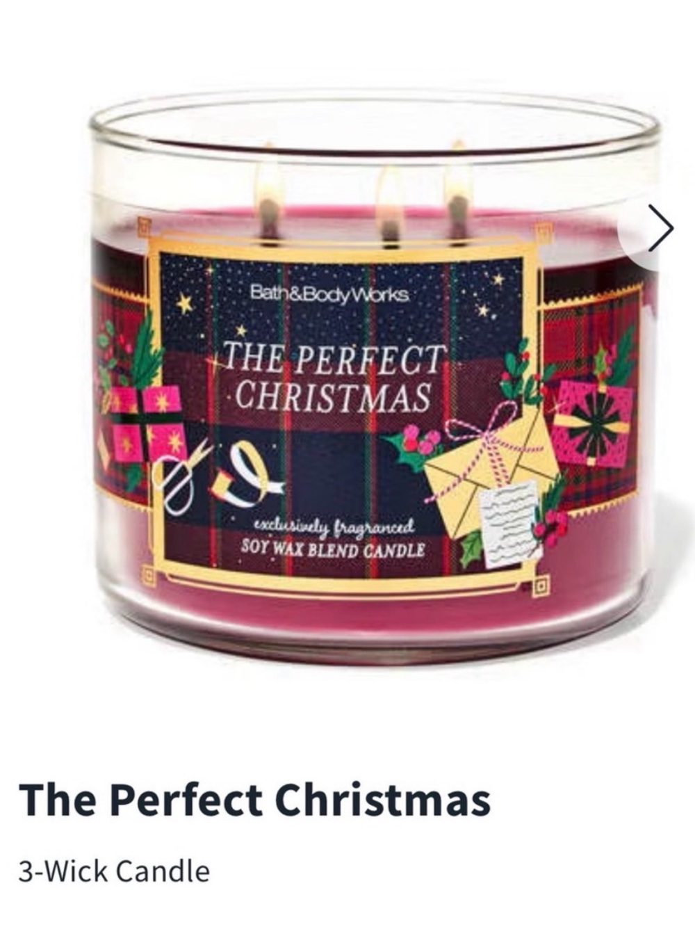 Bath & Body Works “The Perfect Christmas” 3-Wick Candle w Decorative Metal Lid